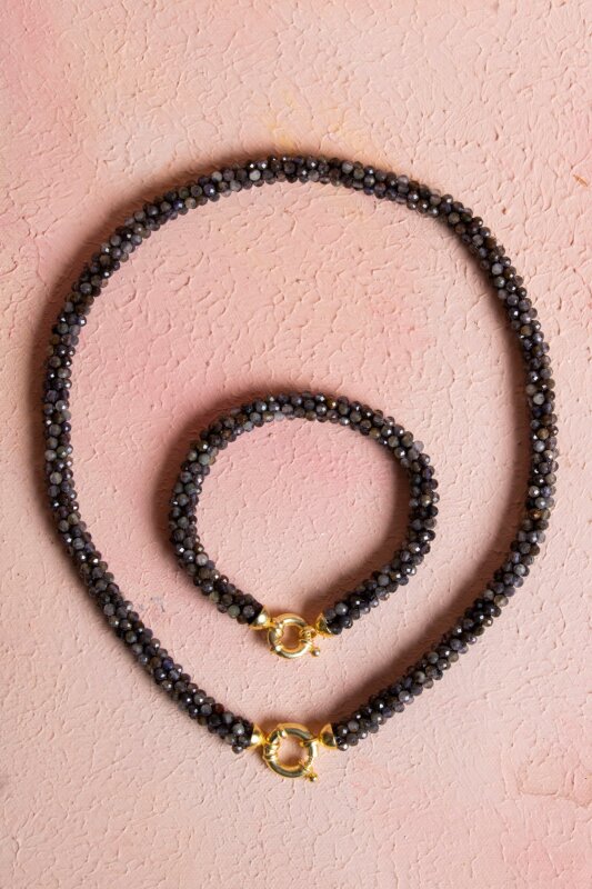 Sertifikalı El İşçiliği Örme Labradorit Gümüş Kapama Set (SK:133) - Doğal Taş