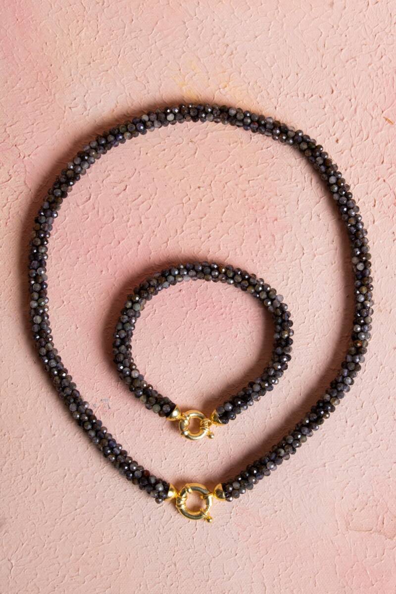 Sertifikalı El İşçiliği Örme Labradorit Gümüş Kapama Set (SK:133) - 1