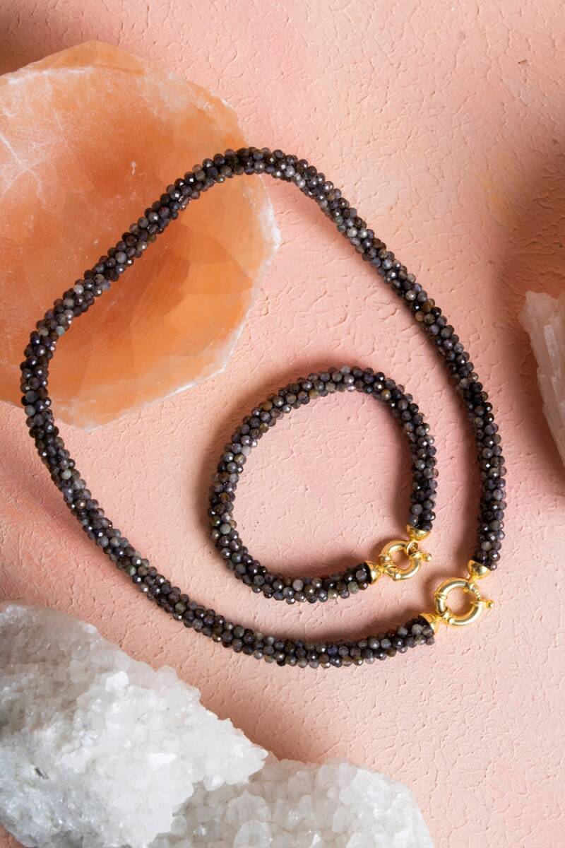 Sertifikalı El İşçiliği Örme Labradorit Gümüş Kapama Set (SK:133) - 4