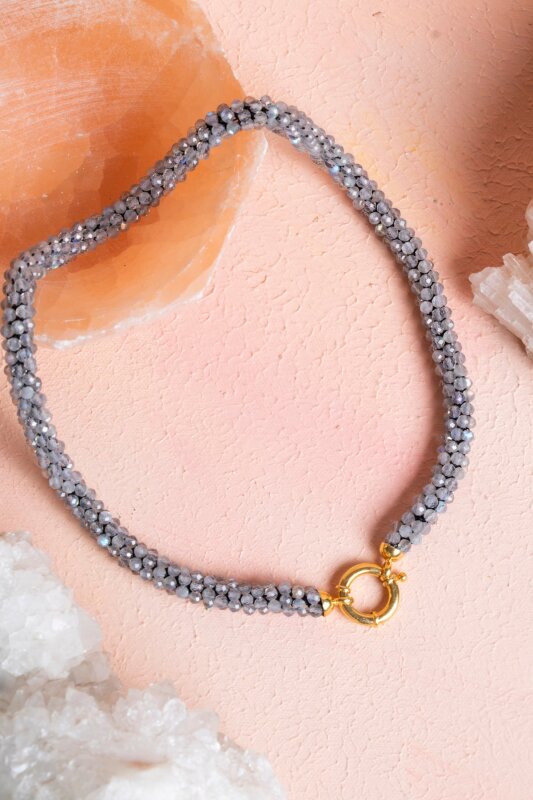 Sertifikalı El İşçiliği Örme Labradorit Kapama Kolye (SK:116) - Doğal Taş