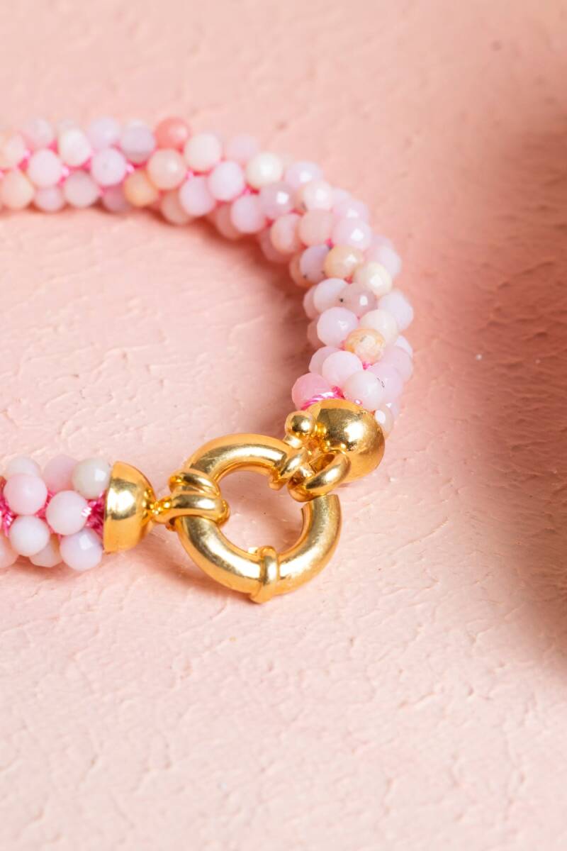 Sertifikalı El İşçiliği Örme Pembe Opal Gümüş Kapama Bileklik (SK:108) - 3