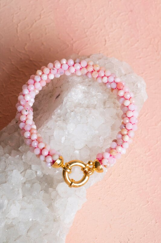 Sertifikalı El İşçiliği Örme Pembe Opal Gümüş Kapama Bileklik (SK:108) - 4