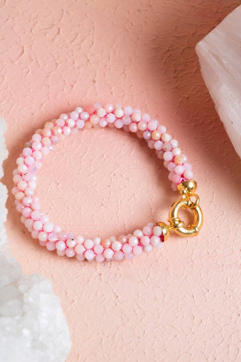Sertifikalı El İşçiliği Örme Pembe Opal Gümüş Kapama Bileklik (SK:108) - 5