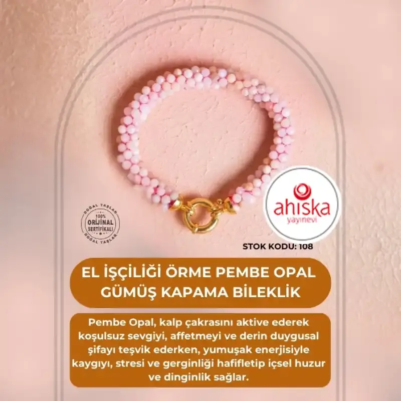 Sertifikalı El İşçiliği Örme Pembe Opal Gümüş Kapama Bileklik (SK:108) - 2