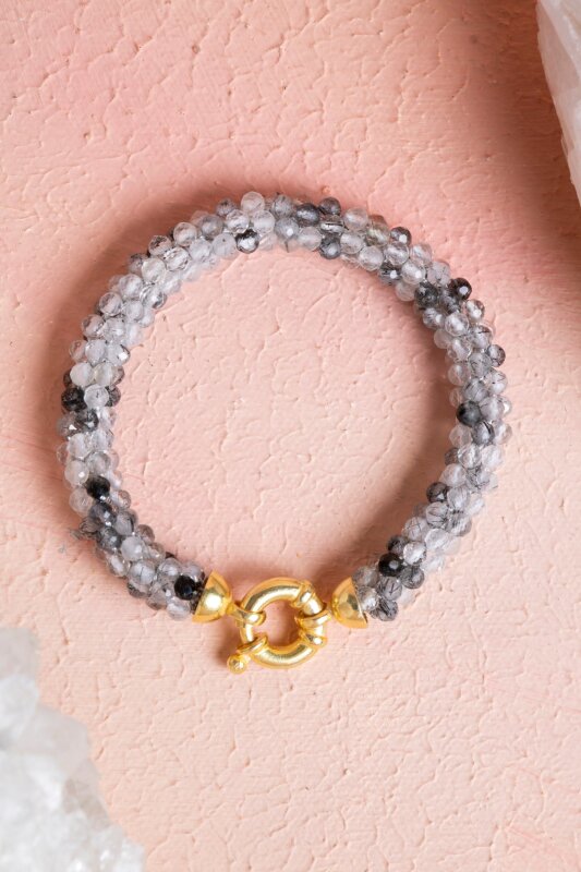 Sertifikalı El İşçiliği Örme Rutilli Kuvars Kapama Bileklik (SK:111) - Doğal Taş