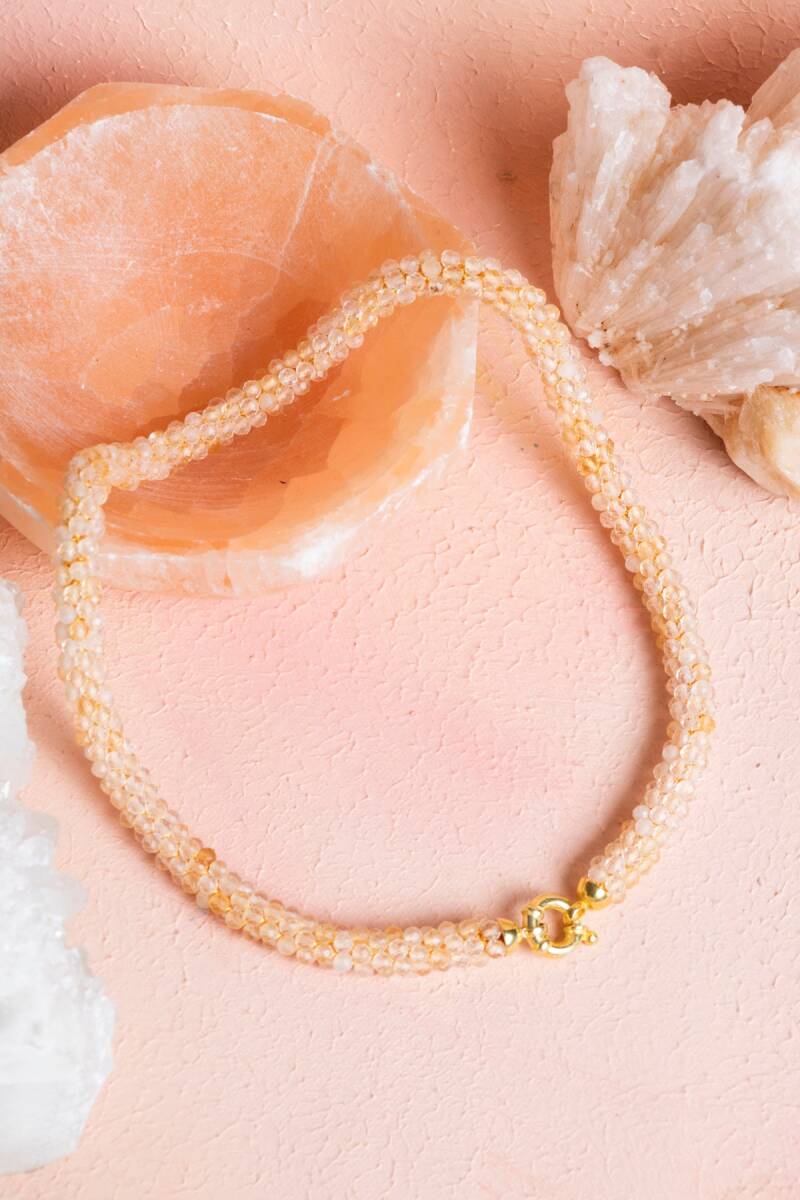 Sertifikalı El İşçiliği Örme Sitrin Gümüş Kapama Kolye (SK:095) - 1