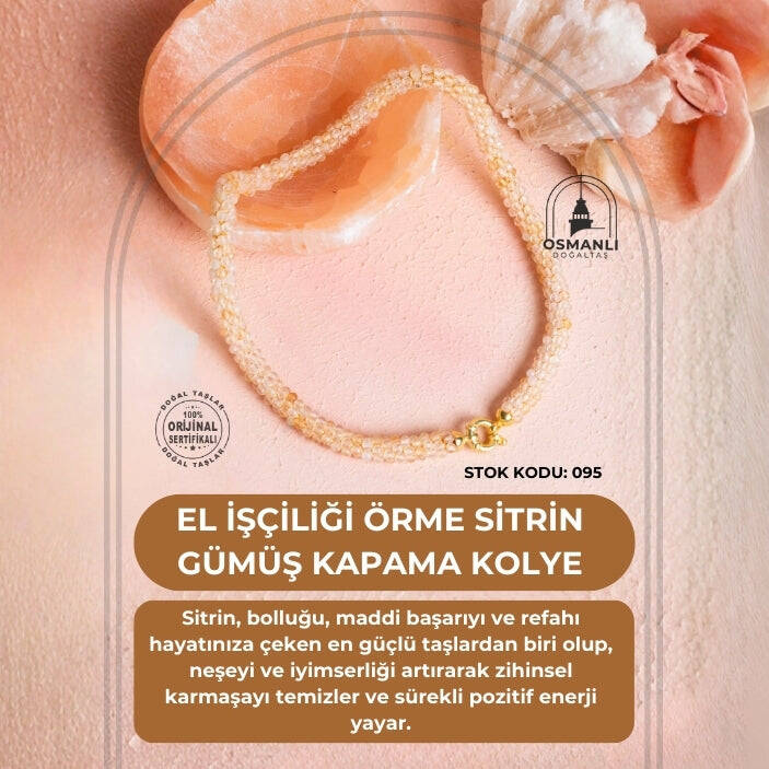 Sertifikalı El İşçiliği Örme Sitrin Gümüş Kapama Kolye (SK:095) - 2