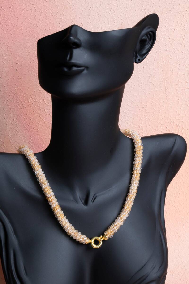 Sertifikalı El İşçiliği Örme Sitrin Gümüş Kapama Kolye (SK:095) - 3