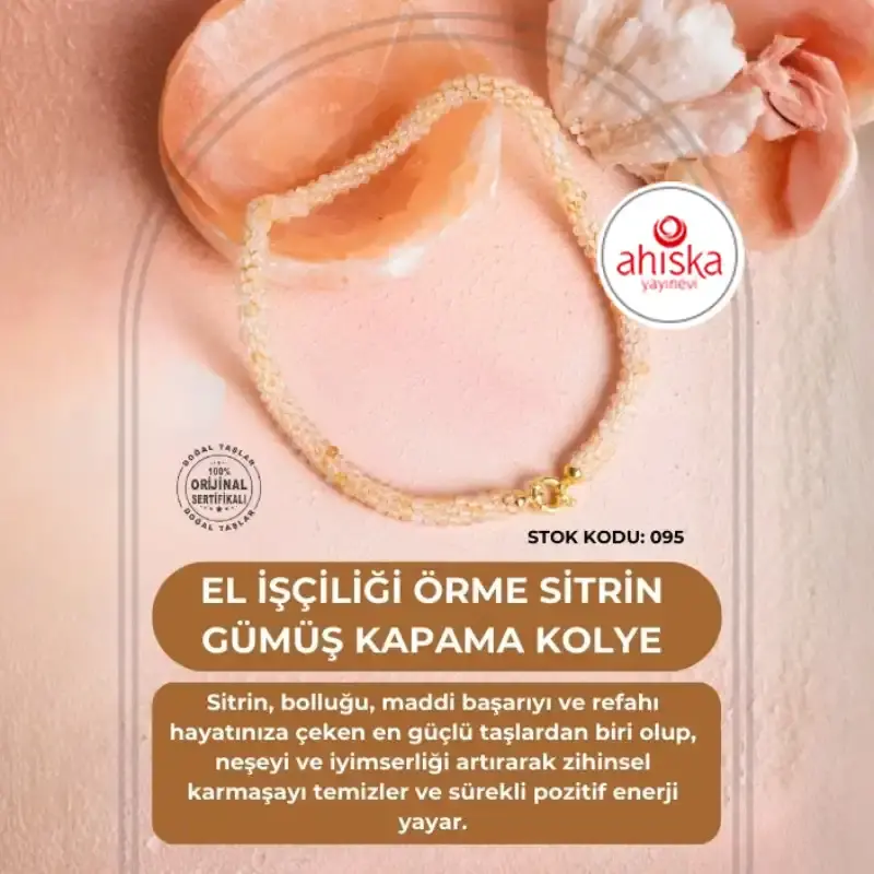 Sertifikalı El İşçiliği Örme Sitrin Gümüş Kapama Kolye (SK:095) - 2