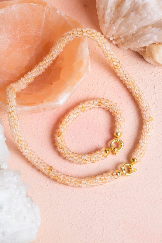 Sertifikalı El İşçiliği Örme Sitrin Gümüş Kapama Set (SK:094) - Doğal Taş