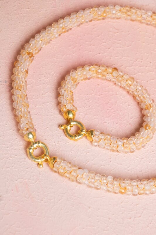 Sertifikalı El İşçiliği Örme Sitrin Gümüş Kapama Set (SK:094) - 5