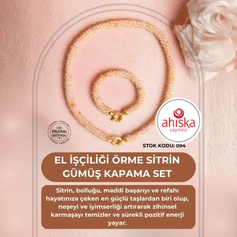 Sertifikalı El İşçiliği Örme Sitrin Gümüş Kapama Set (SK:094) - 2