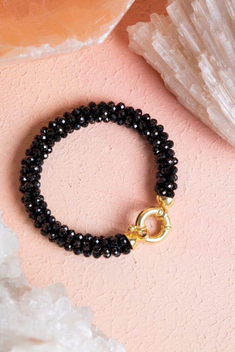 Sertifikalı El İşçiliği Örme Siyah Turmalin Kapama Bileklik (SK:114) - 1