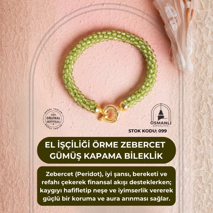 Sertifikalı El İşçiliği Örme Zebercet Gümüş Kapama Bileklik (SK:099) - 2