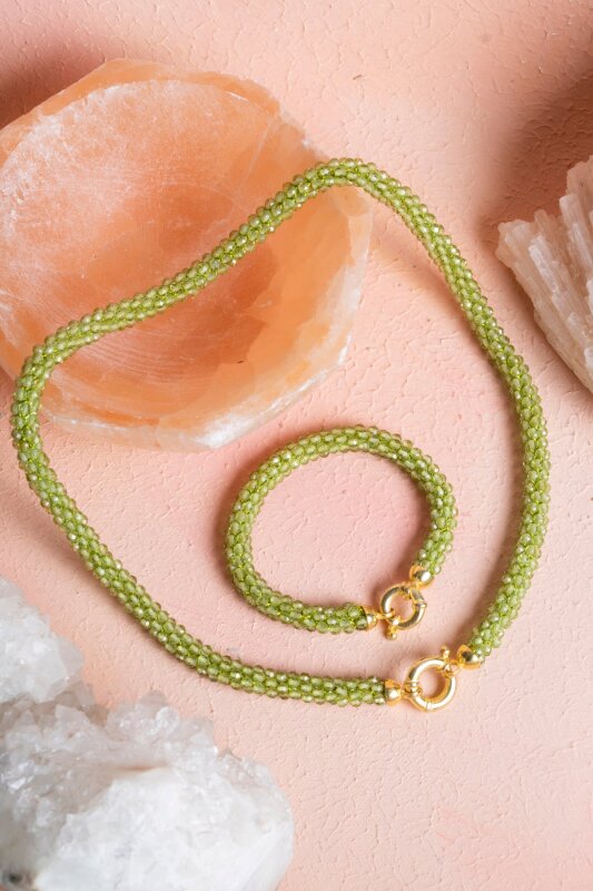 Sertifikalı El İşçiliği Örme Zebercet Gümüş Kapama Set (SK:097) - Doğal Taş