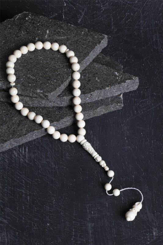 Sertifikalı Fil Dişi 33'lük 9 mm Doğal Taş Tesbih - 2