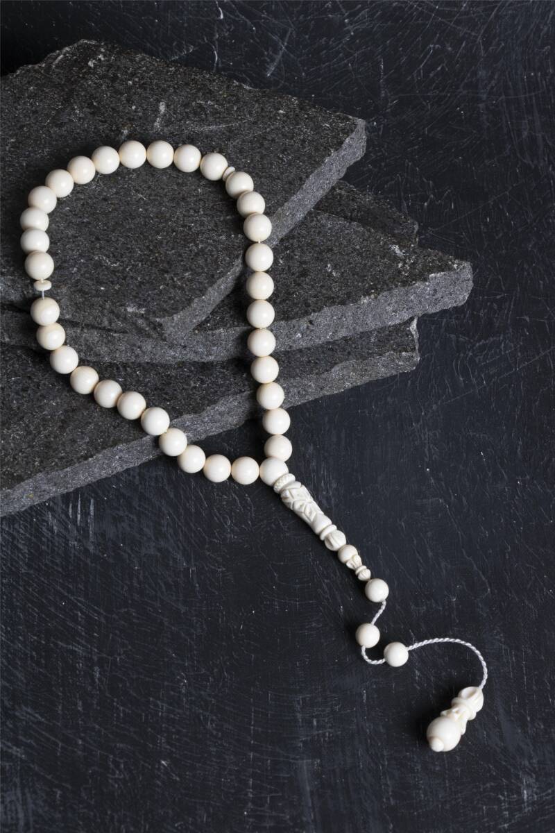 Sertifikalı Fil Dişi 33'lük 9 mm Doğal Taş Tesbih - 2