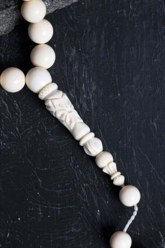 Sertifikalı Fil Dişi 33'lük 9 mm Doğal Taş Tesbih - 3