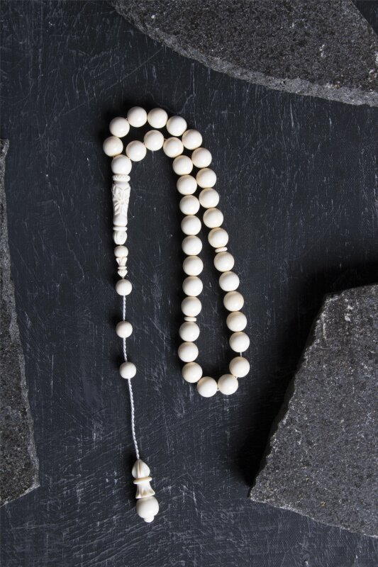 Sertifikalı Fil Dişi 33'lük 9 mm Doğal Taş Tesbih - 4