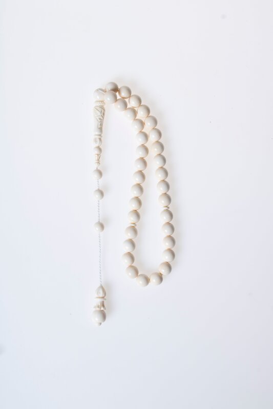 Sertifikalı Fil Dişi 33'lük 9 mm Doğal Taş Tesbih - 5