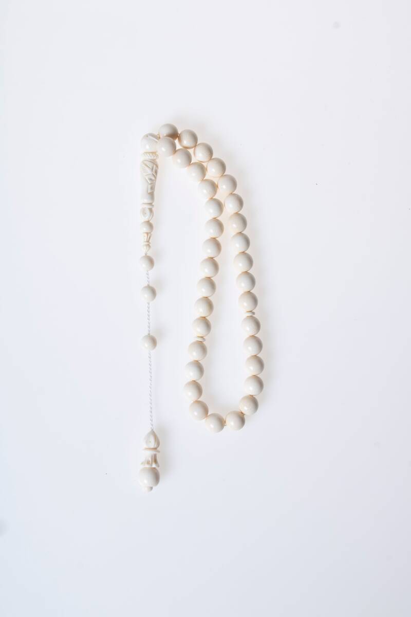 Sertifikalı Fil Dişi 33'lük 9 mm Doğal Taş Tesbih - 5