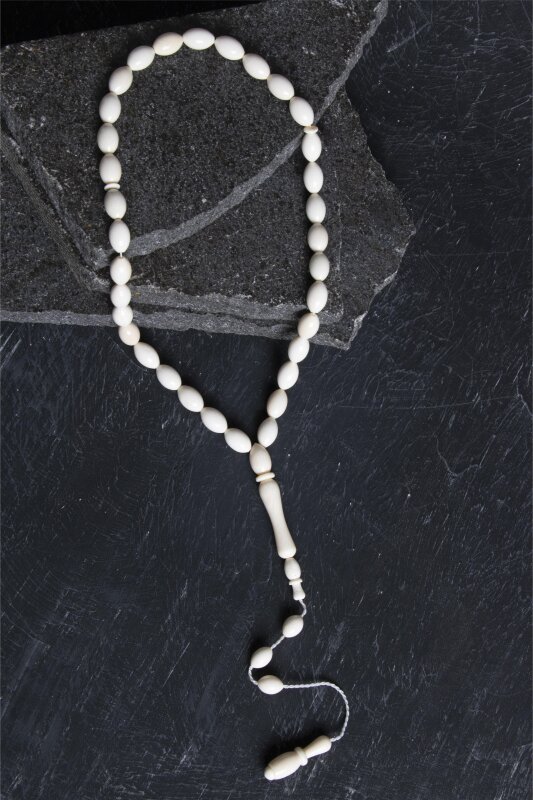 Sertifikalı Fil Dişi Arpa Kesim 33'lük Doğal Taş Tesbih - 2