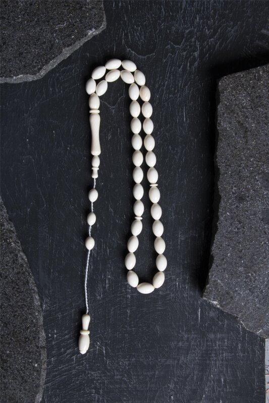 Sertifikalı Fil Dişi Arpa Kesim 33'lük Doğal Taş Tesbih - 4