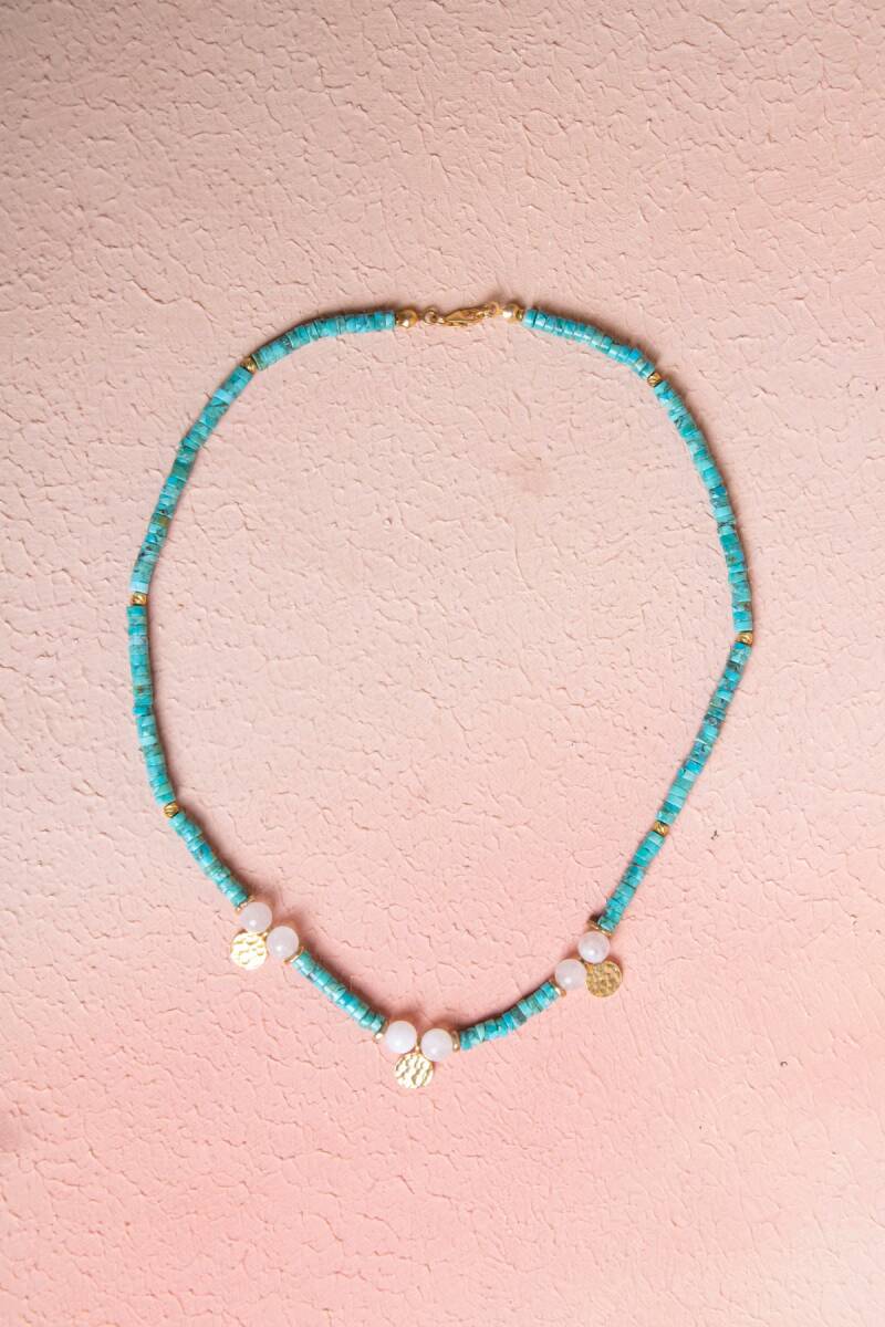 Sertifikalı Firuze(Turkuaz) , Ay Taşı Gümüş Aparatlı Doğal Taş Kolye (SK:034) - 1