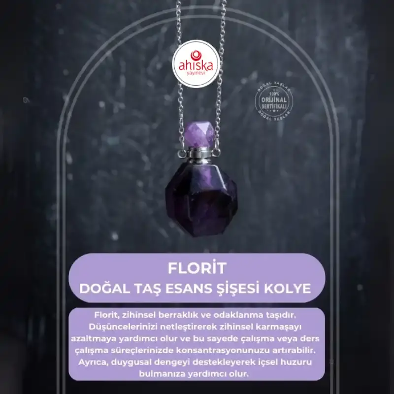 Sertifikalı Florit Doğal Taş Esans Şişesi Kolye - Doğal Taş