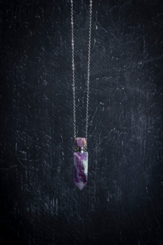 Sertifikalı Florit Doğal Taş Esans Şişesi Kolye - 2