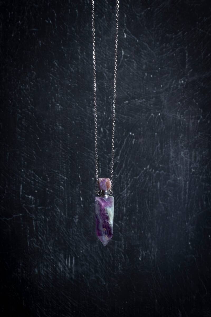 Sertifikalı Florit Doğal Taş Esans Şişesi Kolye - 2