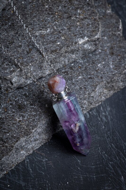 Sertifikalı Florit Doğal Taş Esans Şişesi Kolye - 3