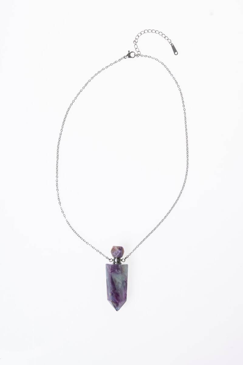 Sertifikalı Florit Doğal Taş Esans Şişesi Kolye - 5