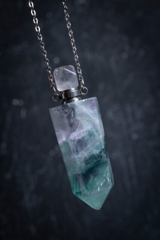 Sertifikalı Florit Doğal Taş Esans Şişesi Kolye - 3