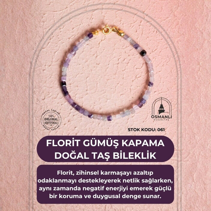 Sertifikalı Florit Gümüş Kapama Doğal Taş Bileklik (SK:061) - 2