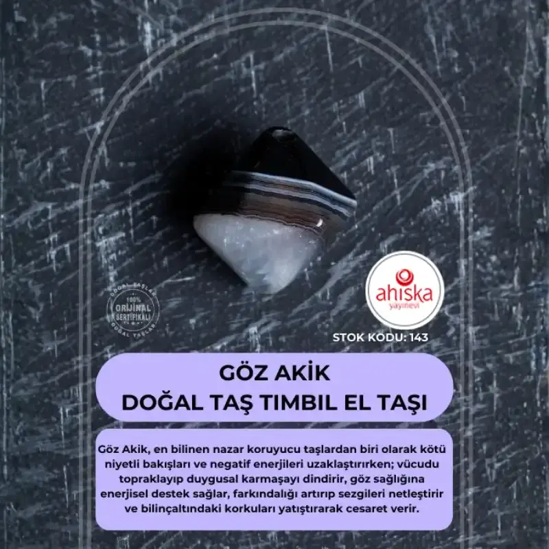 Sertifikalı Göz Akik Doğal Taş Tımbıl El Taşı (SK:143) - 1