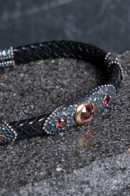 Sertifikalı Gümüş Ay Yıldız Detaylı Deri Bileklik (SK:195) - 3