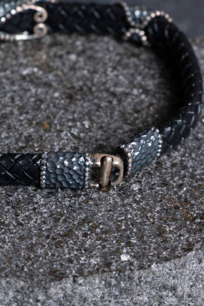 Sertifikalı Gümüş Ay Yıldız Detaylı Deri Bileklik (SK:195) - 4