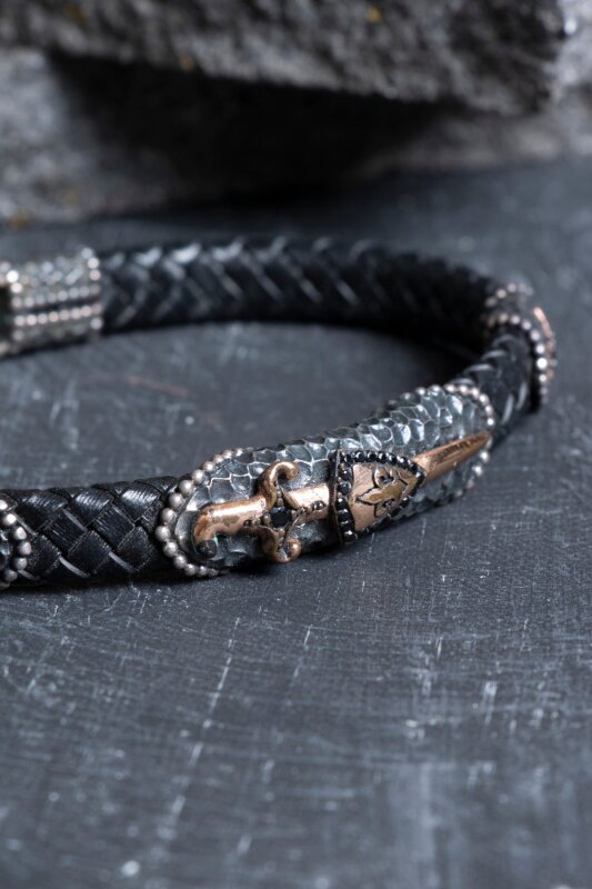 Sertifikalı Gümüş Kılıç Detaylı Deri Bileklik (SK:193) - 3