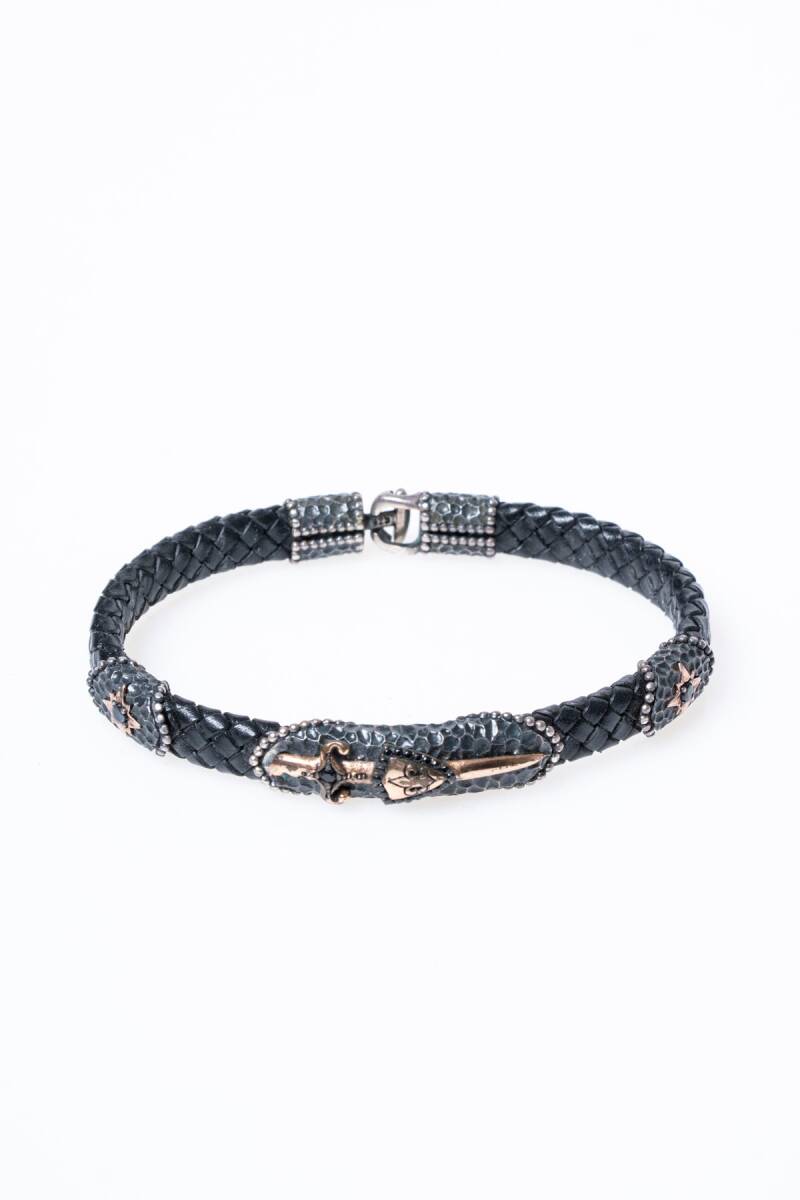 Sertifikalı Gümüş Kılıç Detaylı Deri Bileklik (SK:193) - 6