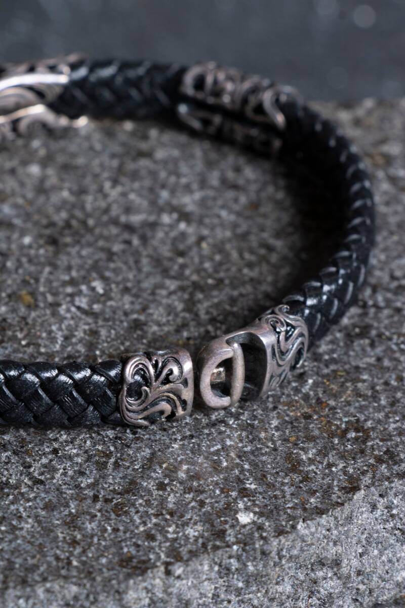 Sertifikalı Gümüş Yaprak Detaylı Deri Bileklik (SK:196) - 4