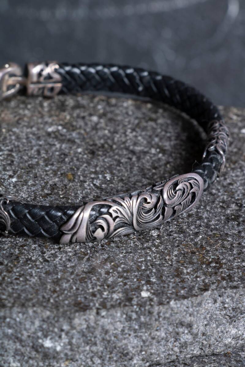 Sertifikalı Gümüş Yaprak Detaylı Deri Bileklik (SK:196) - 5