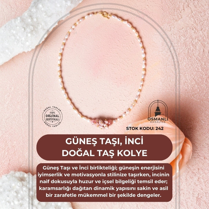 Sertifikalı Güneş Taşı, İnci Doğal Taş Kolye (SK:242) - 2