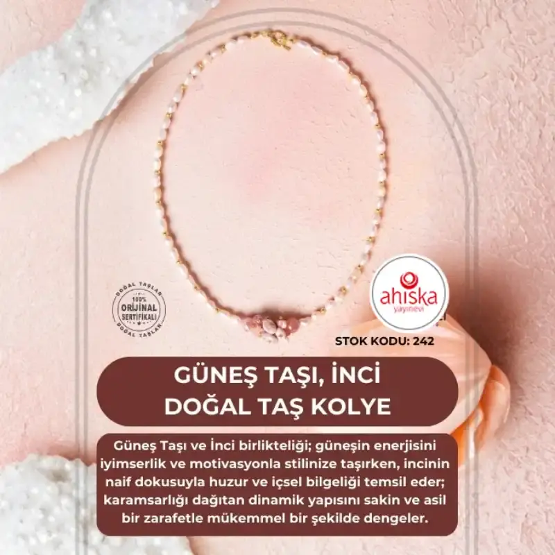 Sertifikalı Güneş Taşı, İnci Doğal Taş Kolye (SK:242) - 2