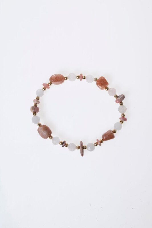 Sertifikalı Güneş Taşı, Pembe Kuvars, Rodokrosit Doğal Taş Bileklik (SK:391) - 5