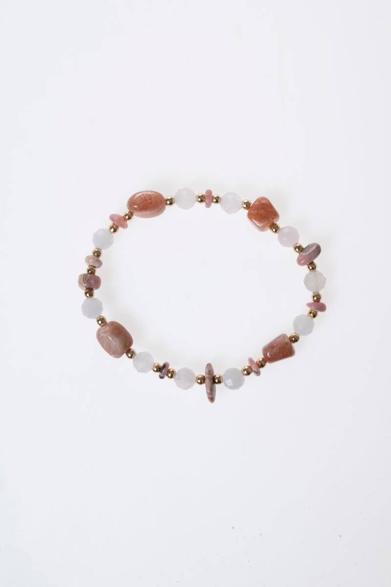 Sertifikalı Güneş Taşı, Pembe Kuvars, Rodokrosit Doğal Taş Bileklik (SK:391) - 5