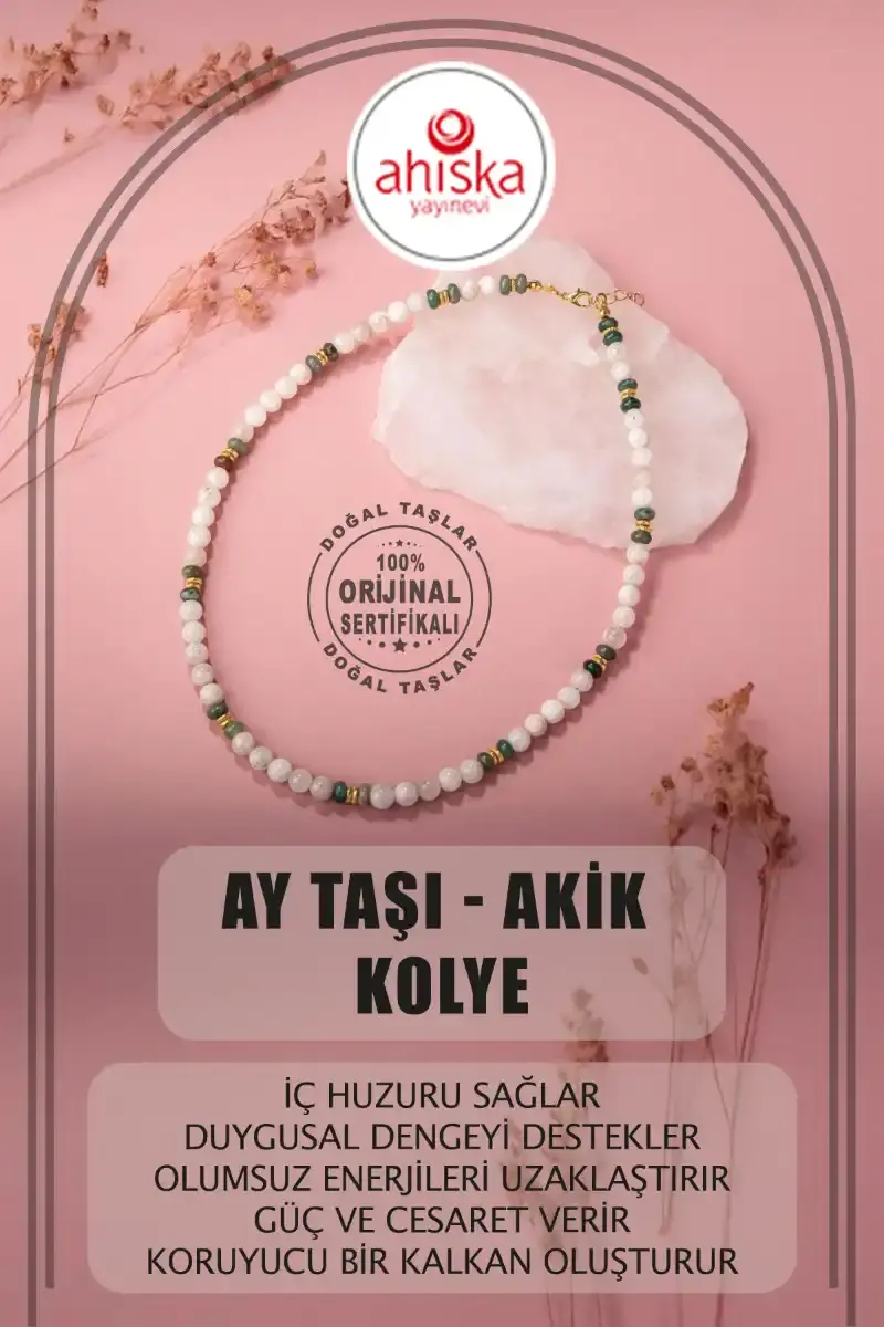 Sertifikalı Hakiki Orijinal Ay Taşı ve Akik Doğal Taş Dizi Kolye