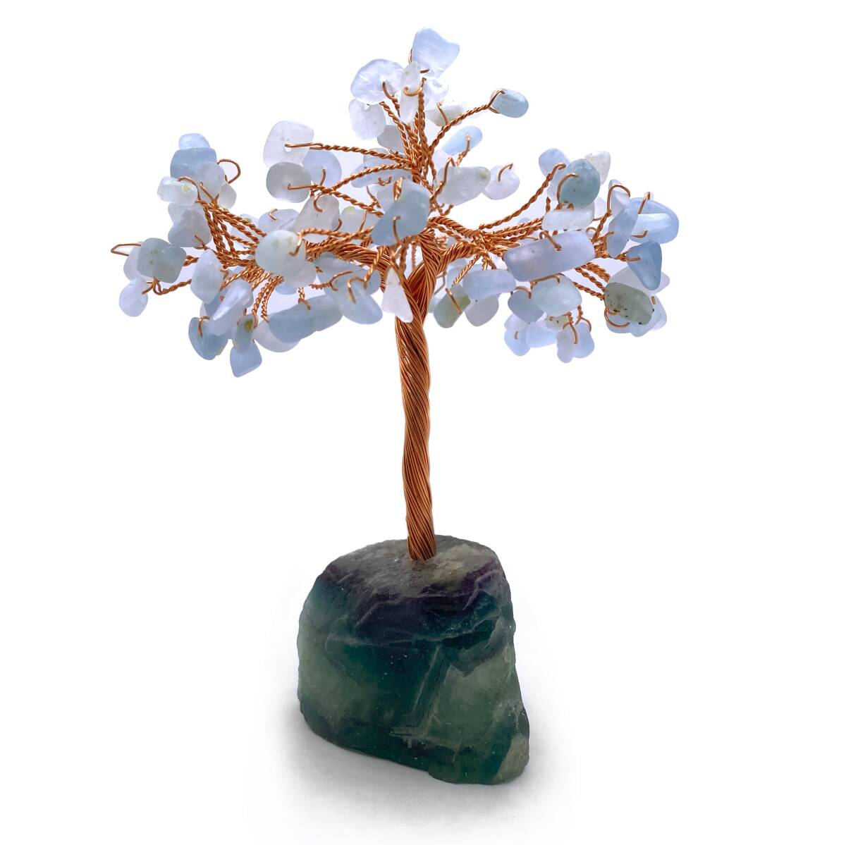 Sertifikalı Hakiki Orijinal Doğal Taş akuamarin Ağaç - Alt Kısmı Mor Florit - 2