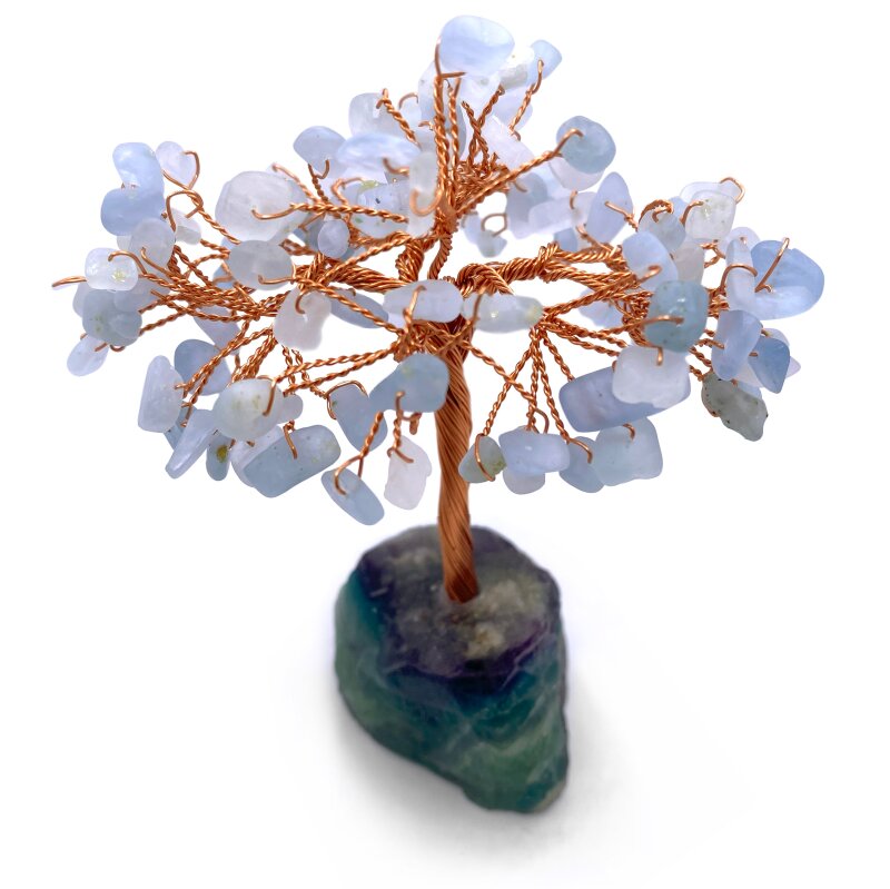 Sertifikalı Hakiki Orijinal Doğal Taş akuamarin Ağaç - Alt Kısmı Mor Florit - 3