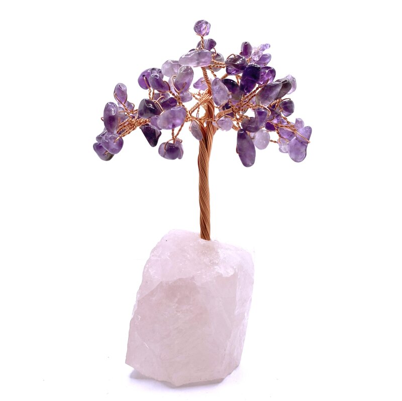 Sertifikalı Hakiki Orijinal Doğal Taş Ametist Ağaç - Alt Kısmı Pembe Kuvars - 2